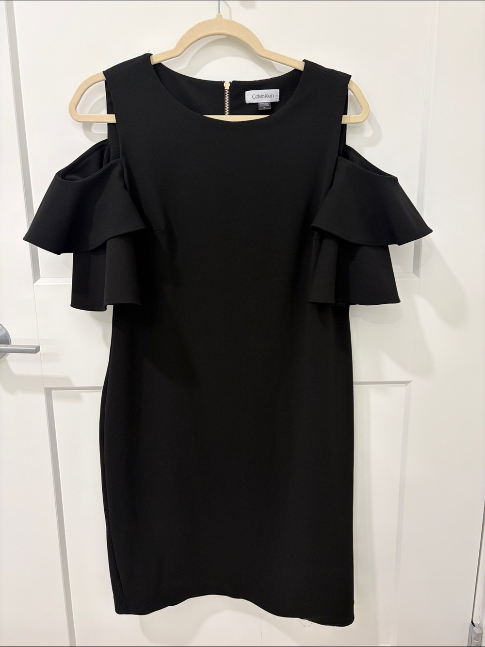 Calvin Klein Black Cold-Shoulder Ruffle Mini Dress
